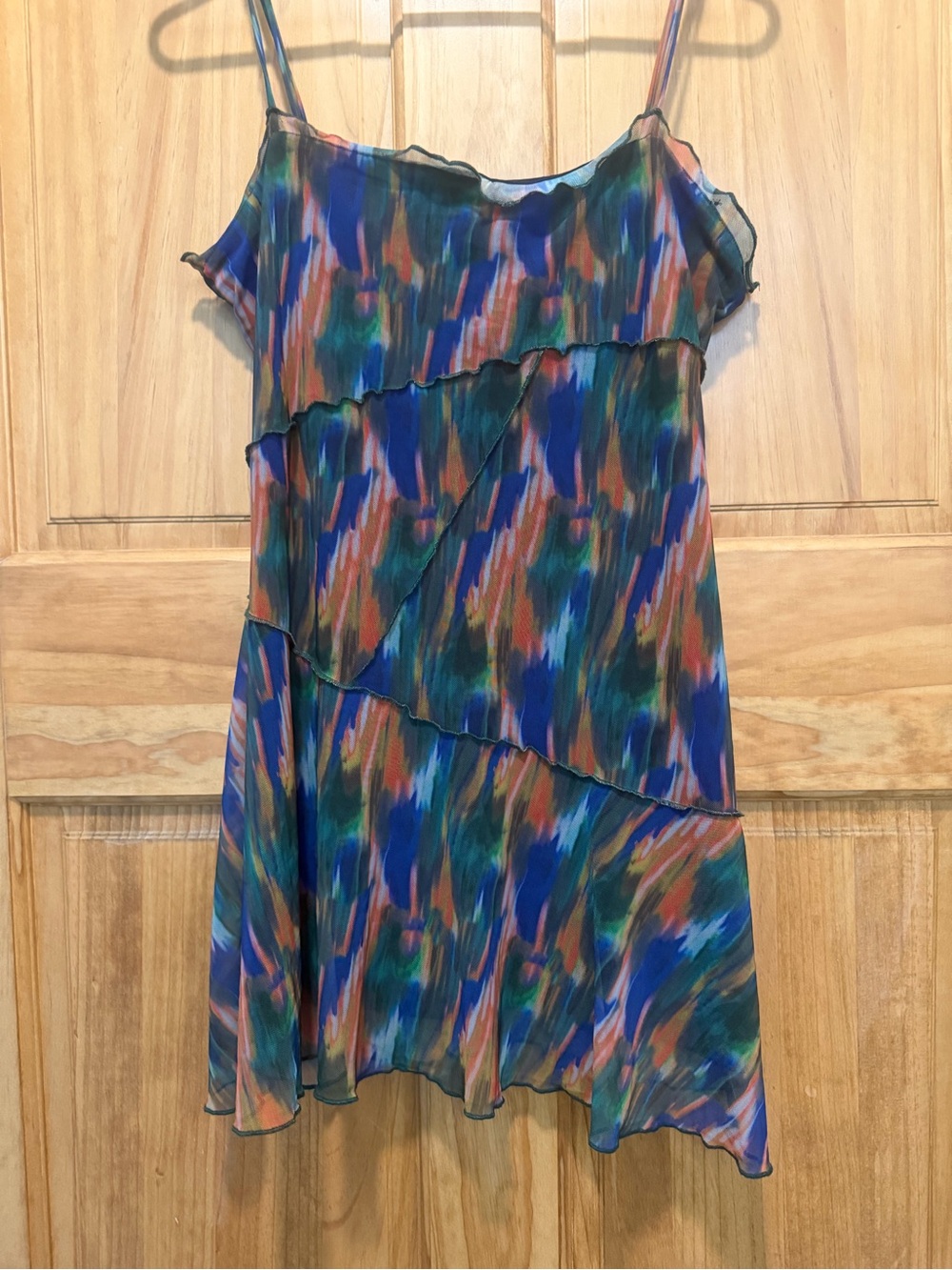 Urban Outfitters Multicolor Abstract Mesh Layered Midi Dress Large Y2K